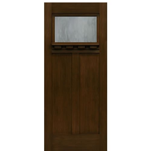 80" Tall One Lite Craftsman Style Fiberglass Entry Door with Mahogany Wood Grain.