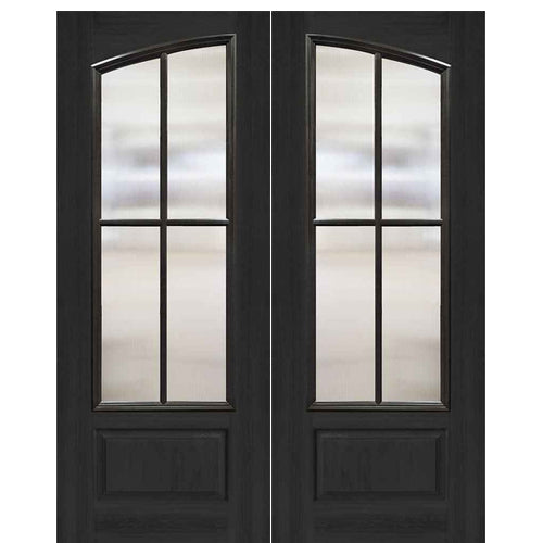 FiberCraft Fiberglass Double Entry Door with Square Top Arch Design and 4-Lite SDL Glass