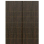 Flush Fiberglass Exterior Double Doors with Horizontal Grooves, Mahogany Wood Grain Texture