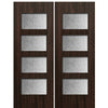 96" (8'-0") Tall Contemporary 4-Lite Fiberglass Double Doors, Mahogany Wood Grain Texture