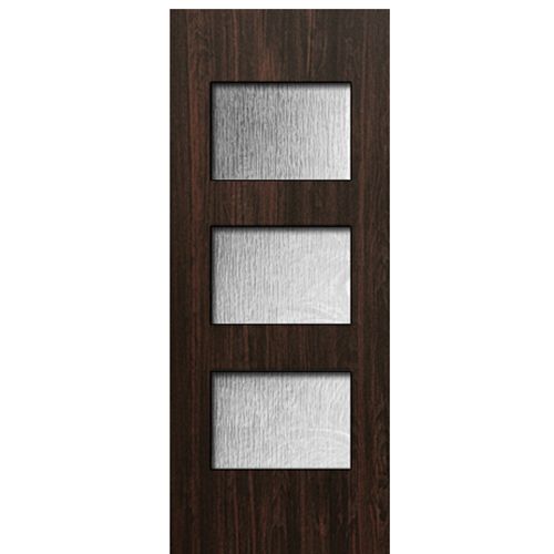 80" (6'-8") Tall Contemporary 3-Lite Fiberglass Exterior Door, Mahogany Wood Grain Texture