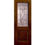 1 Panel 2/3 Lite Marsala, Knotty Alder Wood Grain Fiberglass Entry Door