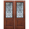1 Panel 2/3 Lite St. Charles, Knotty Alder Wood Grain Fiberglass Double Entry Door