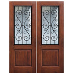 1 Panel 2/3 Lite St. Charles, Knotty Alder Wood Grain Fiberglass Double Entry Door