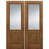2/3 Lite Fiberglass Double Entry Door with Privacy or Clear Glass and Knotty Alder Wood Grain