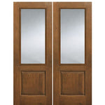 2/3 Lite Fiberglass Double Entry Door with Privacy or Clear Glass and Knotty Alder Wood Grain