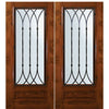 6'-8" Tall Knotty Alder 3/4 Lite Double Doors with Warwick Wrought Iron Grille