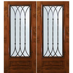 6'-8" Tall Knotty Alder 3/4 Lite Double Doors with Warwick Wrought Iron Grille