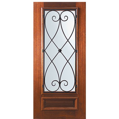 6'-8" Tall Mahogany 3/4 Lite Door with Charleston Wrought Iron Grille
