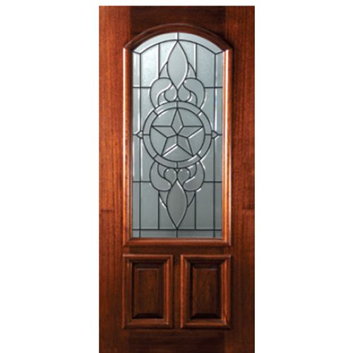6'-8" Arch Lite Mahogany Wood Entry Door with Brazos Decorative Glass