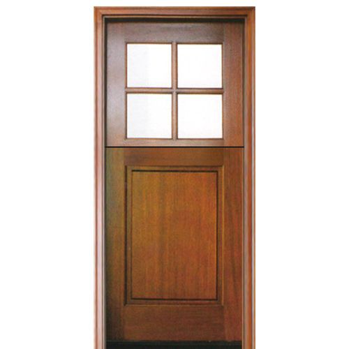 Pre-hung 6'-8" Tall 4 Lite Square Glass Top Mahogany Dutch Door with Solid Bottom Panel