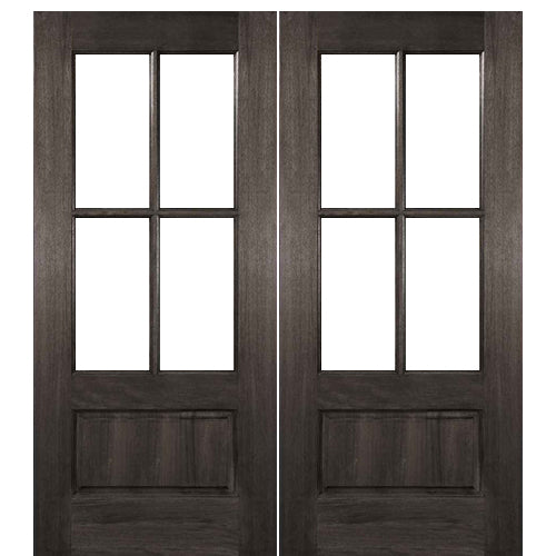 TDL MAH 4 Lite 68-2 | Pair of 80" Tall 4 Lite 1 Panel Bottom Mahogany Exterior Double Doors