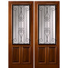 Pair of 96" Tall Solid Mahogany Exterior Doors with 2/3 Lites and "Lavaca" Wrought Iron