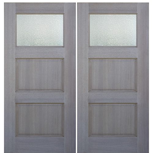 Pair of 80" Tall 1 Lite 2 Panel Mahogany Entry Double Doors