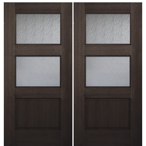 Pair of 80" Tall 2 Lite/1 Panel Mahogany Entry Doors