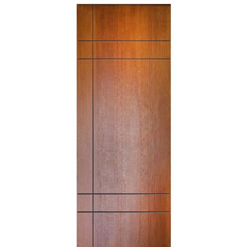96" Tall Mahogany Contemporary Flush Entry Door with 2 Sets of Horizontal Grooves
