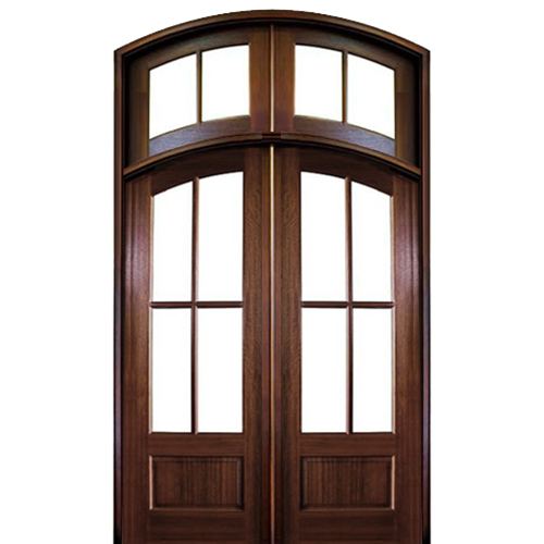 Pre-hung 96" Tall 4 Lite Mahogany Entry Double Doors with Arched Top Transom