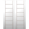 Flush Smooth Skin Fiberglass Exterior Double Doors with Modern Grooves Design