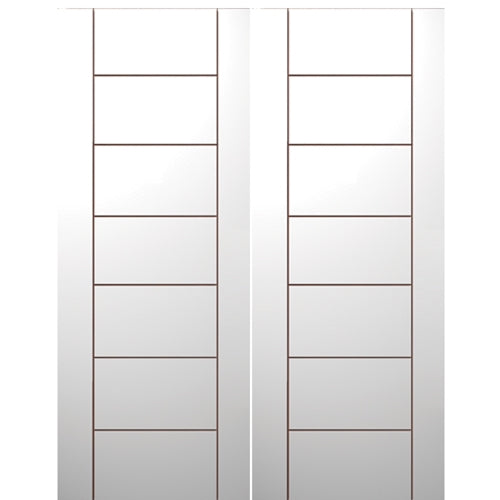 Flush Smooth Skin Fiberglass Exterior Double Doors with Modern Grooves Design