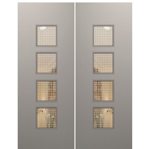 Modern Smooth Skin Fiberglass Double Doors with Square Glass Panels