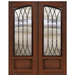 3/4 Arch Lite Square Top Fiberglass Double Entry Door with Warwick Iron Grille Design