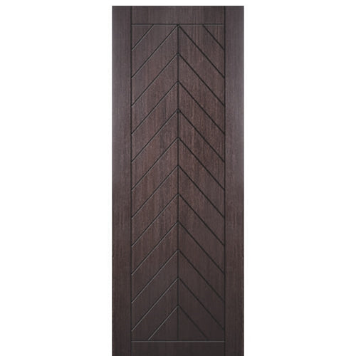 Flush Fiberglass Entry Door with Modern Chevron Design, Mahogany Wood Grain Skin