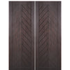 Flush Fiberglass Entry Double Door with Modern Chevron Design, Mahogany Wood Grain Skin
