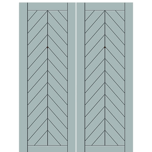 Flush Fiberglass Entry Double Door with Modern Chevron Design on Smooth Skin