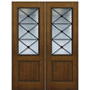 96" Tall 1-Panel 2/3 Lite Republic Design Fiberglass Entry Double Door with Knotty Alder Wood Grain