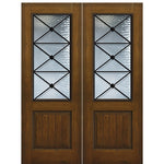 96" Tall 1-Panel 2/3 Lite Republic Design Fiberglass Entry Double Door with Knotty Alder Wood Grain