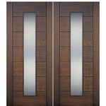 96" Tall 1-Lite Vertical Contemporary Style Mahogany Wood Double Entry Door