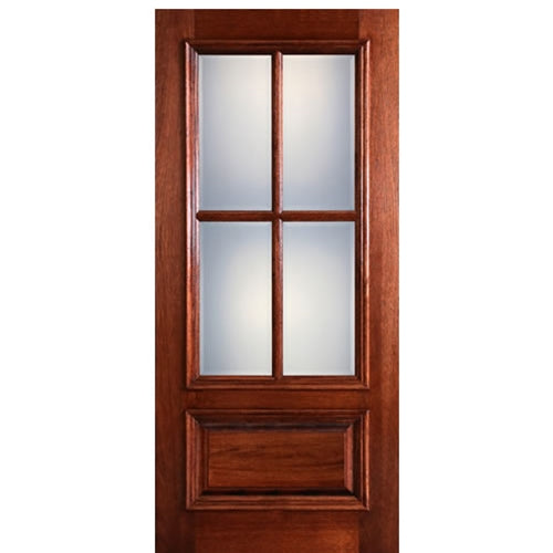 80" Tall 4-Lite 1-Panel True Divided Lite (TDL) Mahogany Wood Entry Door with Raised Moulding