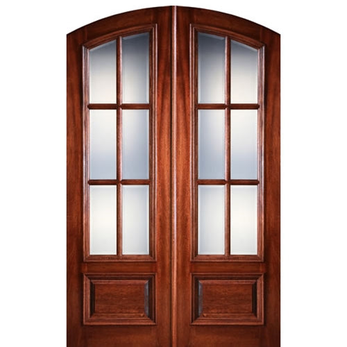 Pre-hung 96" Tall 6 Lite Arch Top True Divided Lite (TDL) Mahogany Wood Entry Double Doors