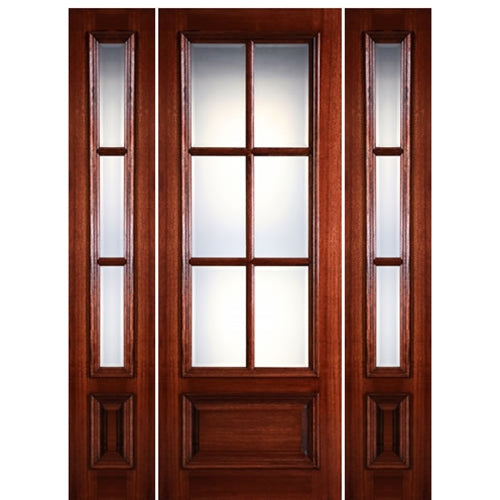 6-Lite 1-Panel True Divided Lite (TDL) Mahogany Wood Entry Door with Raised Moulding and Sidelites