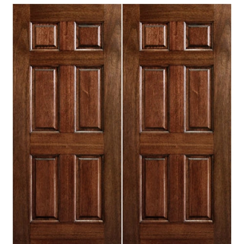 80" Tall 6 Panel Solid Mahogany Wood Entry Double Door
