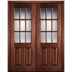 96" Tall 9-Lite 2-Panel True Divided Lite (TDL) Mahogany Wood Entry Double Door