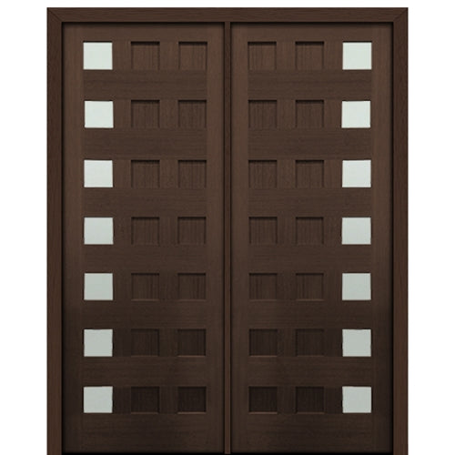 72" X 96"  Tall Carlo 7-Lite Modern Mahogany Entry Double Door with Clear Glass