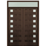 Prehung 72" X 96" Tall Carlo 7-Lite Modern Mahogany Entry Double Door with Transom with Clear Glass
