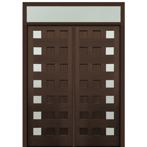 Prehung 72" X 96" Tall Carlo 7-Lite Modern Mahogany Entry Double Door with Transom with Clear Glass