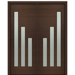 72" X 96" Tall Flores 3-Lite Modern Mahogany Entry Double Door with Sandblasted IG Low E Glass