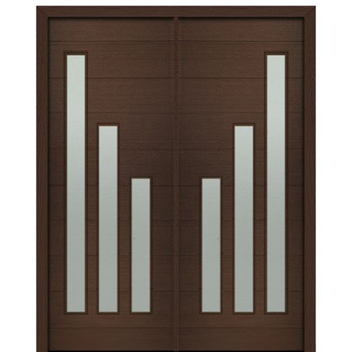72" X 96" Tall Flores 3-Lite Modern Mahogany Entry Double Door with Sandblasted IG Low E Glass