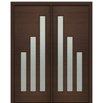 72" X 96" Tall Flores 3-Lite Modern Mahogany Entry Double Door with Sandblasted IG Low E Glass
