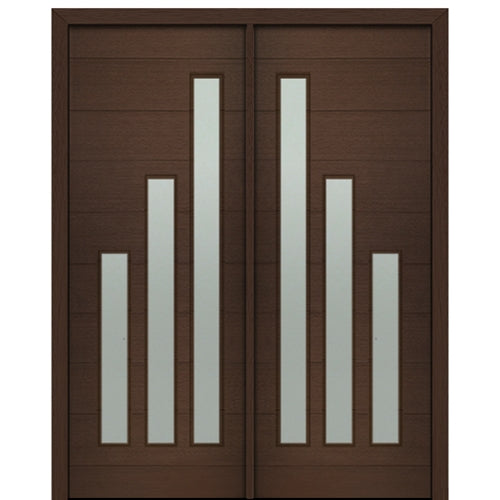 72" X 96" Tall Flores 3-Lite Modern Mahogany Entry Double Door with Sandblasted IG Low E Glass