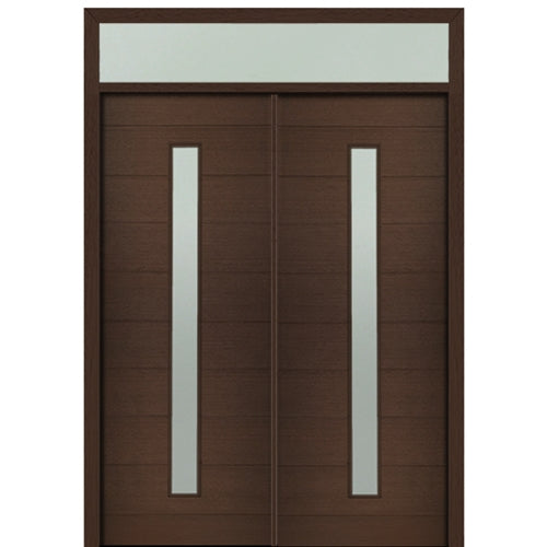 Prehung 72" X 96" Tall Milan Thin Lite Modern Mahogany Entry Double Door with Transom