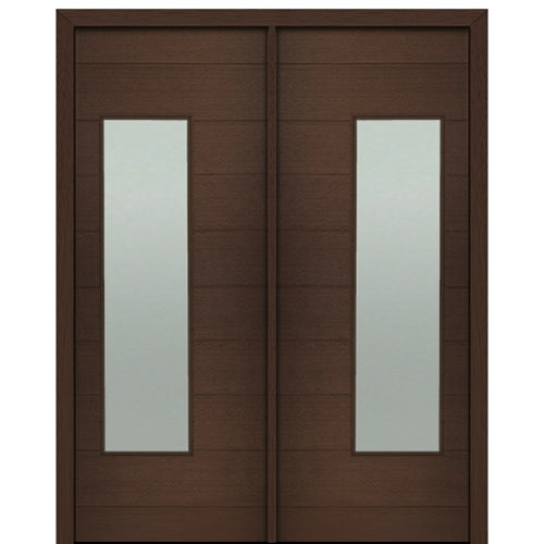 72" X 96" Tall Milan Wide Lite Modern Mahogany Entry Double Door with Sandblasted IG Low E Glass