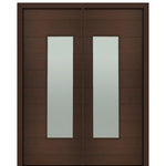 72" X 96" Tall Milan Wide Lite (Right) Modern Mahogany Entry Double Door with Sandblasted IG Low E Glass