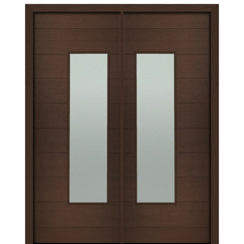 72" X 96" Tall Milan Wide Lite (Right) Modern Mahogany Entry Double Door with Sandblasted IG Low E Glass