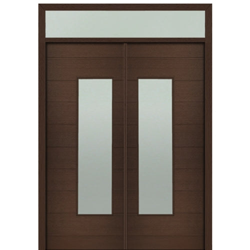 Prehung 72" X 96" Tall Milan Wide Lite (Right) Modern Mahogany Entry Double Door with Transom