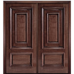 80" Tall Panel in Panel Solid Mahogany Wood Entry Double Door with Raised Moulding