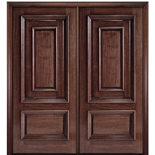 80" Tall Panel in Panel Solid Mahogany Wood Entry Double Door with Raised Moulding